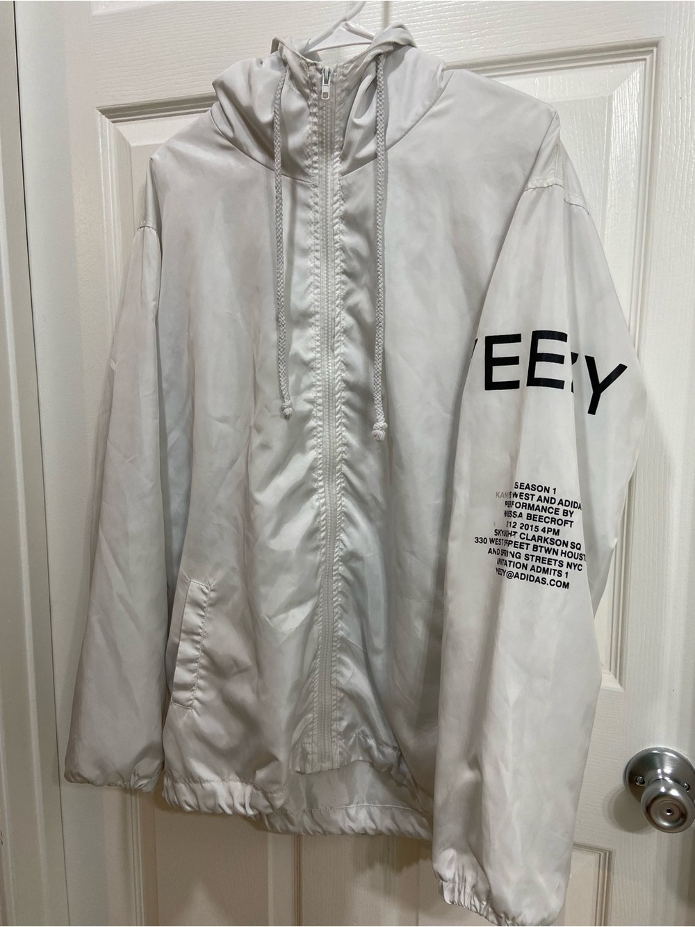 Yeezus Tour White Windbreaker Jacket with Hood - Adidas Yeezy Style Size L